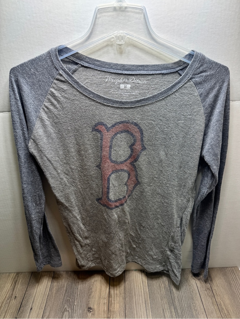 Wright & Ditson Gray Raglan Long Sleeve Tee with Faded Red Graphic